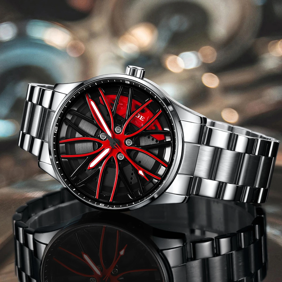 LIGE عجلة ساعة رجالية فاخرة مقاوم للماء الروتاري الرياضة سيارة حافة رجل ساعة عالية الجودة موضة أفضل بيع ساعات كوارتز رجالية