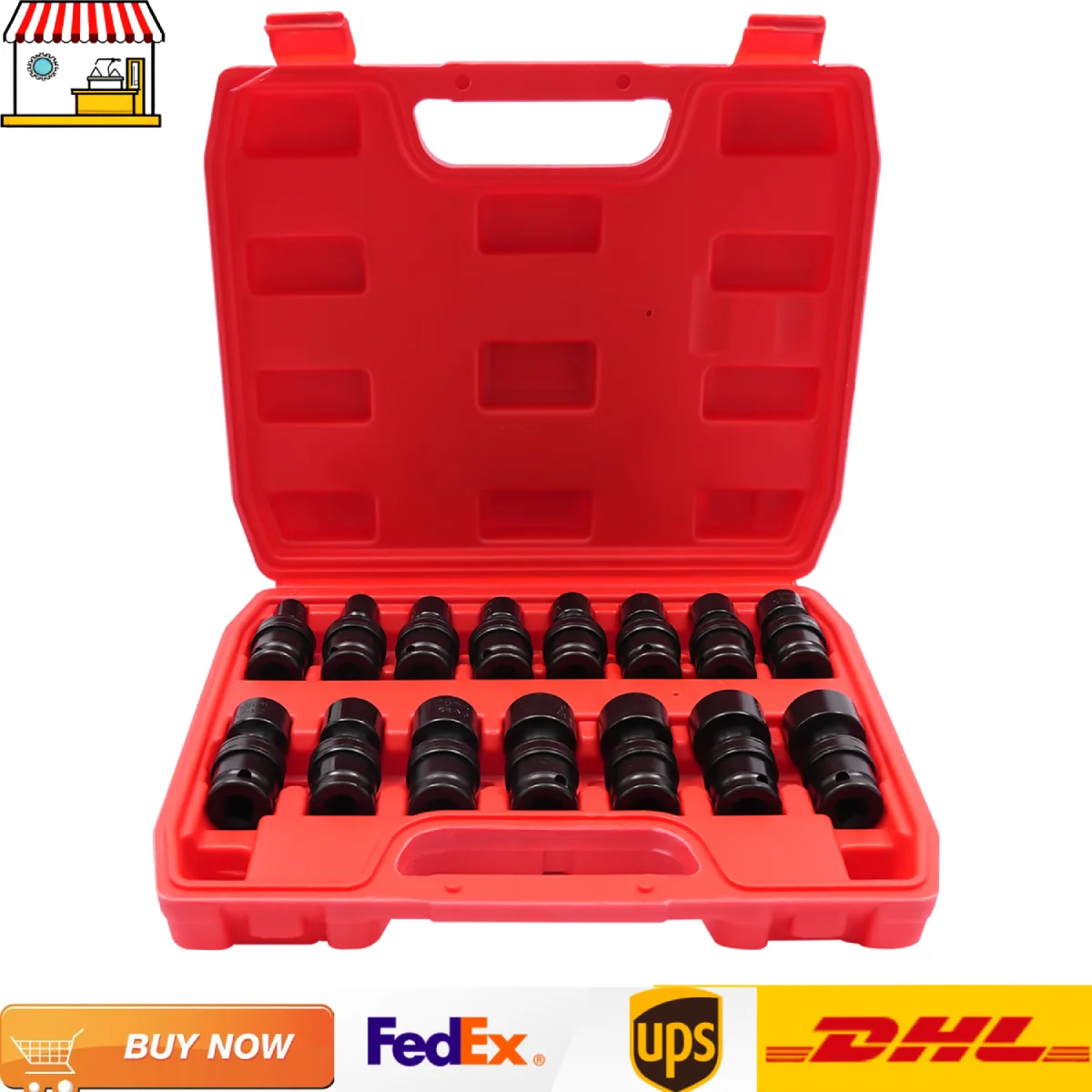 

Набор из 15 адаптеров для шарнирных гнезд с трещоткой | G3/8 Набор универсальных поворотных головок 8-22 мм