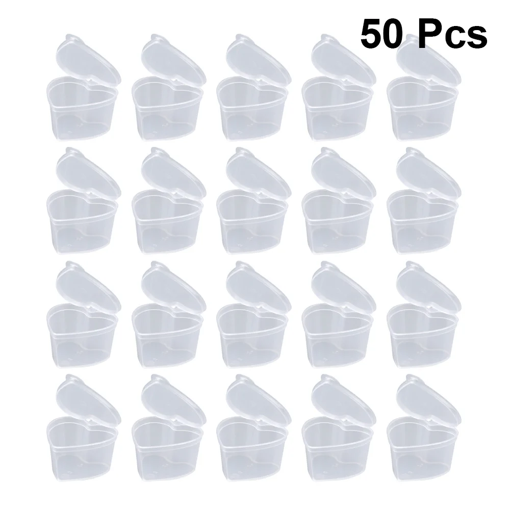 

50Pcs Heart Design Clear Storage Box Set Weather Resistant Plastic Organizer Jewelry Medicine Organizer for Desk Counter DIY