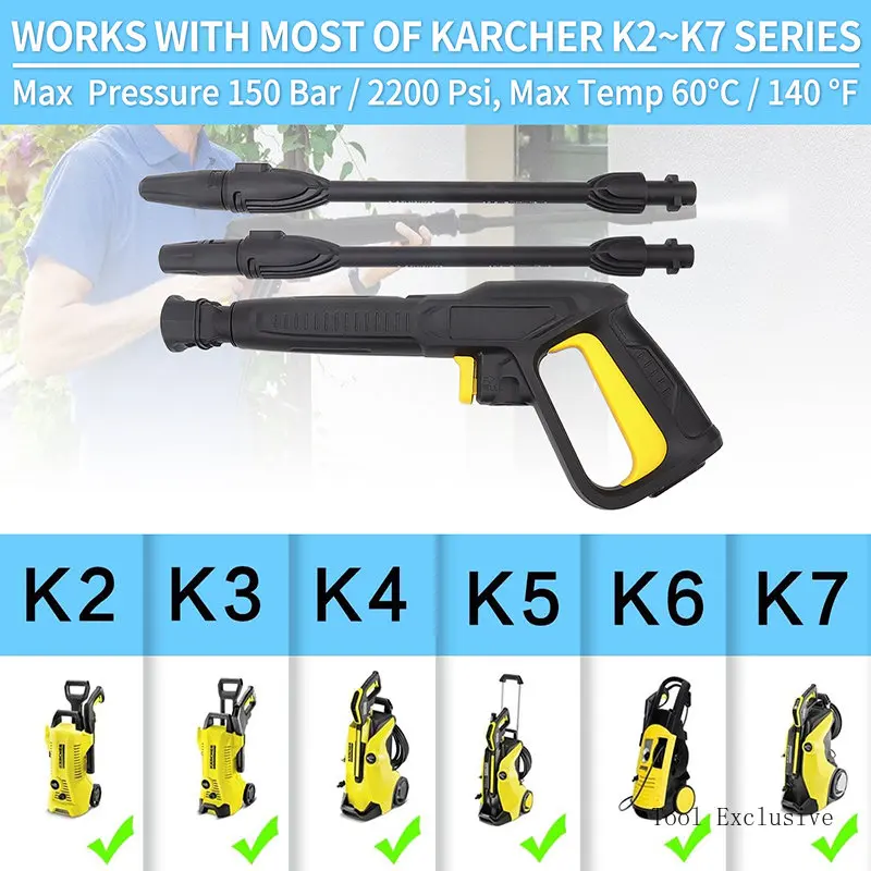 High Pressure Washer Gun For Karcher K-series High-pressure Water Gun Rod Car Washing Water Gun Adjustable Foam Bottle Gun Kit