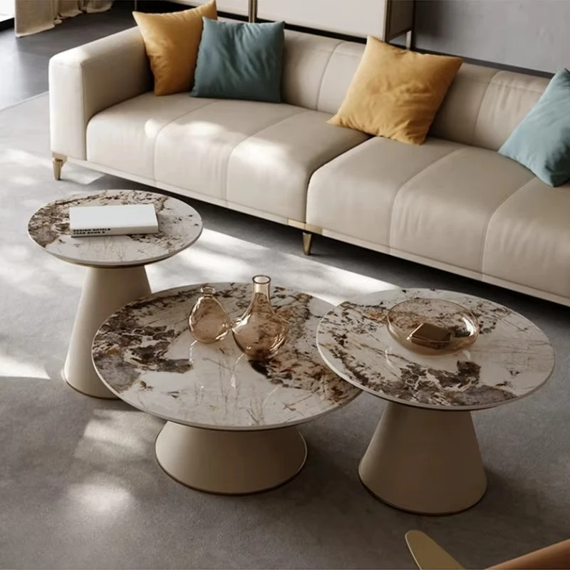 &Luxury Marble Coffee Table Round Living Room Gold Set Pandora Rock Plate Lounge Meeting Side Table Italian Design