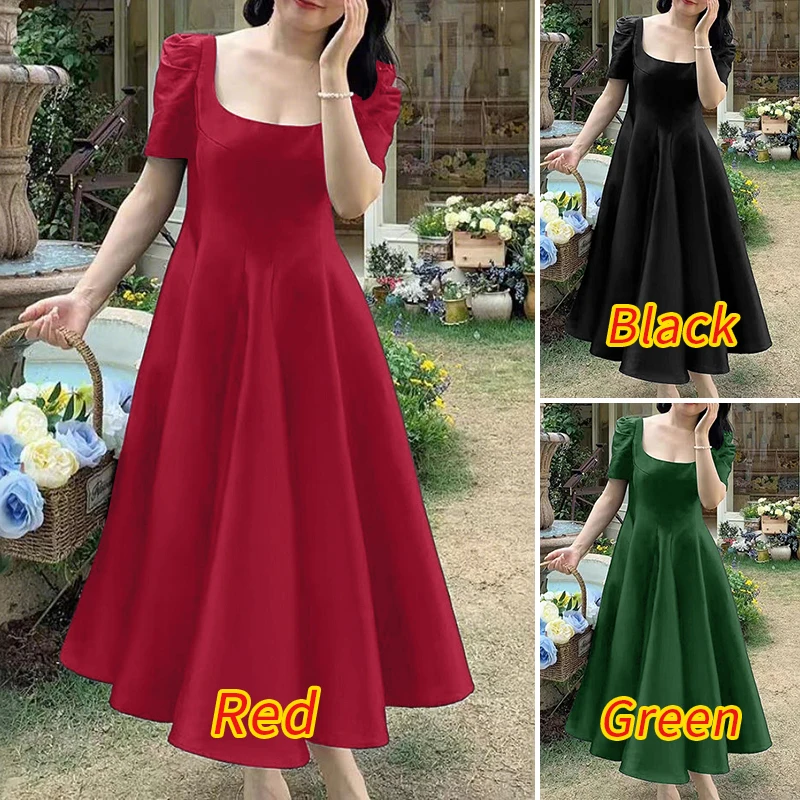 ZANZEA Elegant Women Wedding Party Dress Satin Silk Long Sundress Summer Short Sleeve Square Collar Sexy Solid Color Vestidos