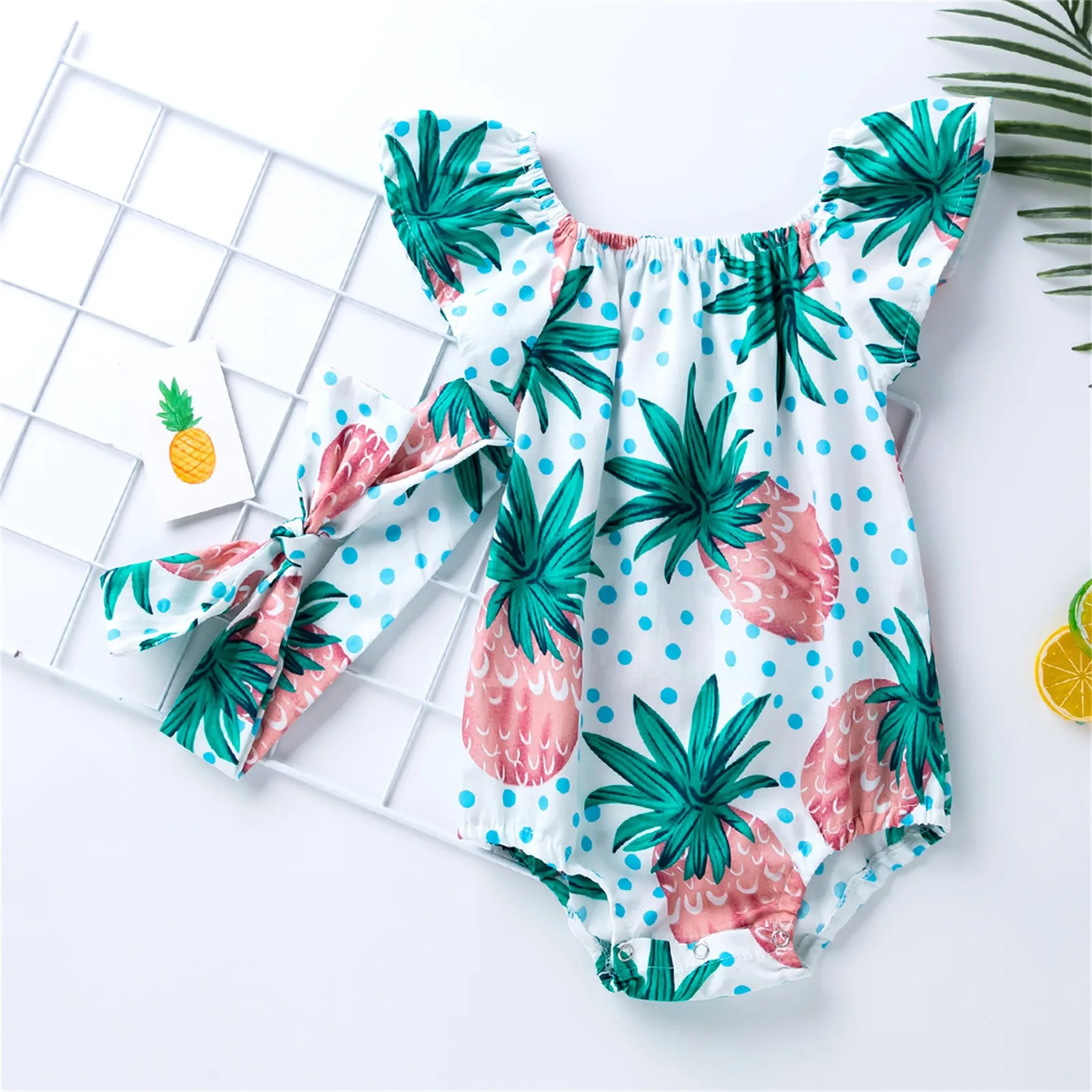 3 6 12 24 Months Newborn Baby Girls Summer Clothes Pineapple Romper +Headband Sets Infant Outfits Fashion Suit Girl Clothing