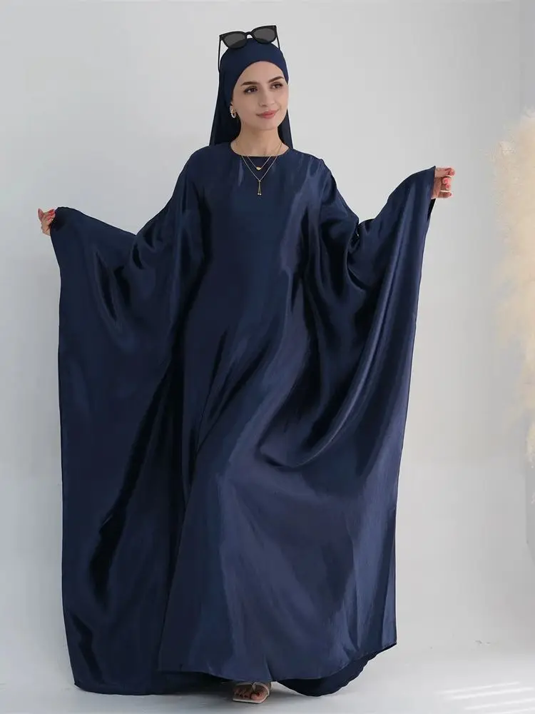 Eid Batwing Satin Shimmer Soft Crepe Abaya Dubai Luxury 2024 Islam Muslim Maxi Kaftan Dress Kebaya Abayas For Women Vestidos