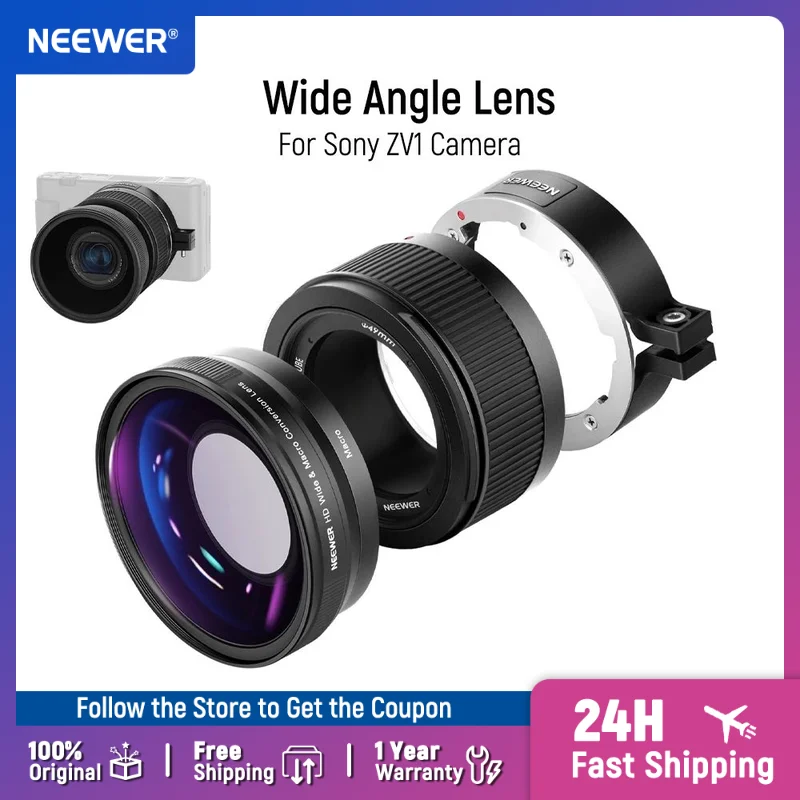 

NEEWER Wide Angle Lens Compatible with Sony ZV1 Camera 2 in 1 18mm HD Wide Angle & 10x Macro Additional Lens with Extension Tube