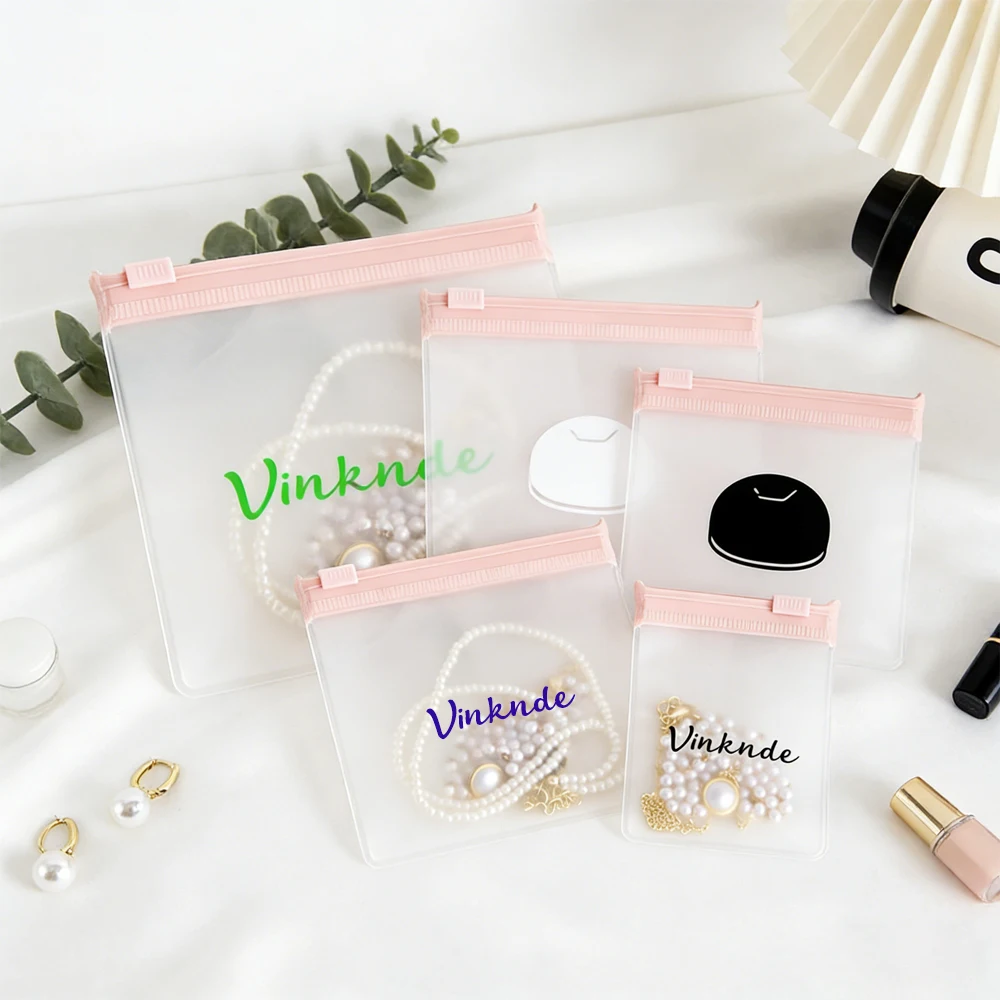 

Многоразовые прозрачные пластиковые пакеты с застежкой-молнией для украшений с индивидуальным логотипом, матовые, розовые, водонепроницаемые, для хранения серег