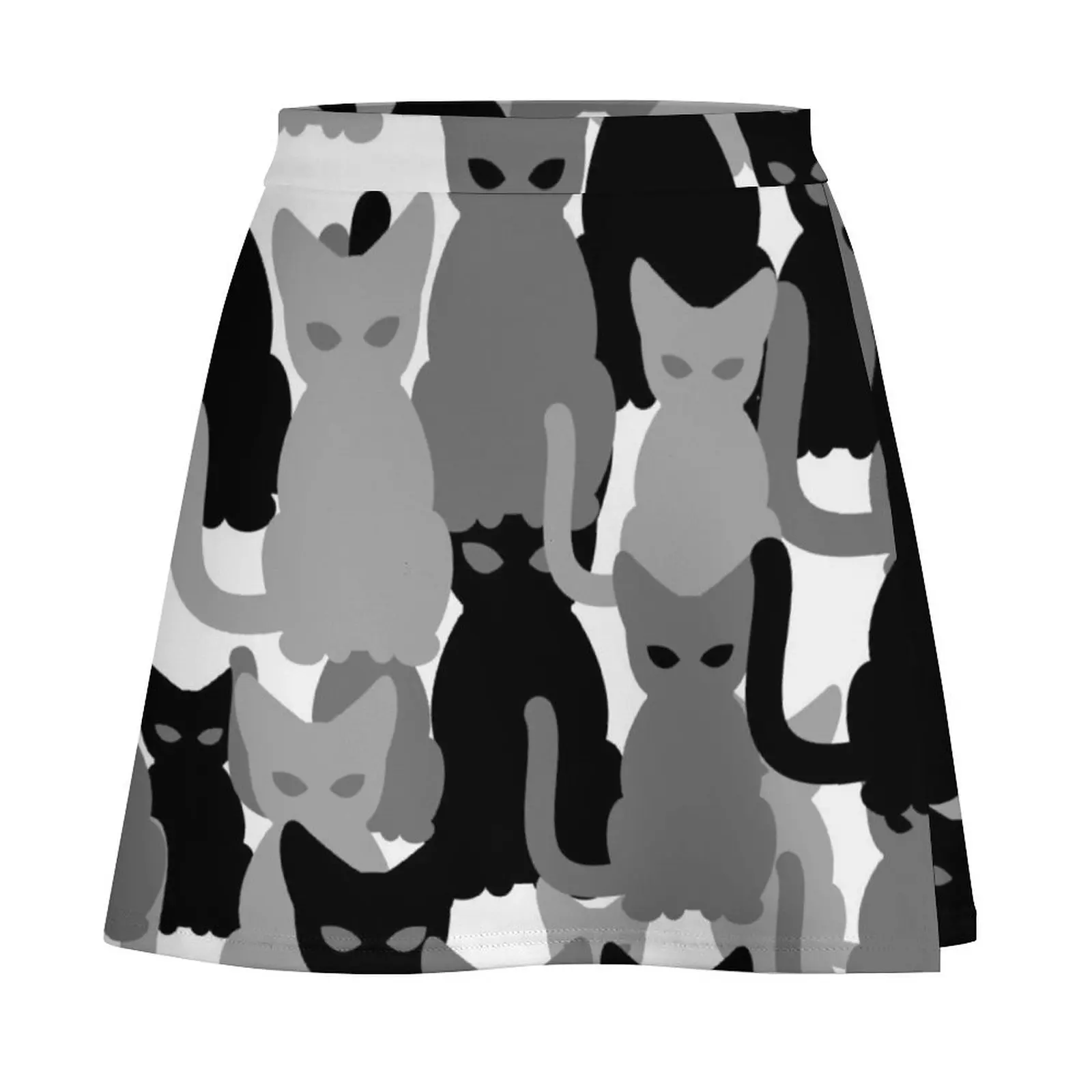 Grey and Black Cat Camo Design on White Background. Mini Skirt japanese fashion korean style clothes women 2026 Mini Skirt