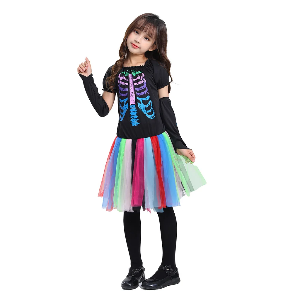 

Halloween Punk Neon Skeleton Children's Party Dress COSPLAY Stage Costume Dress Memune MU90247 Spring 2026