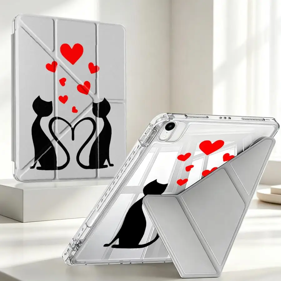 

Cat Love Silhouette With Pen Slot Cover Tablet Case For iPad Mini 7 6 5 12th Air 8 M2 M3 3 10th Gen 9th 11th Pro 13 2025 2026