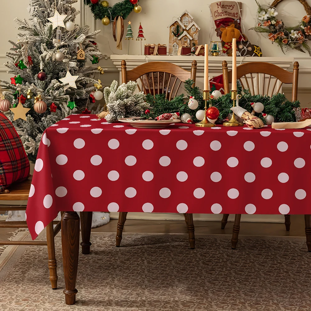 Red Polka Dots on Beige Table Cloth Waterproof Tablecloth Spill Proof Table Cloth, Wipe Clean Table Cloth for Dining Camping