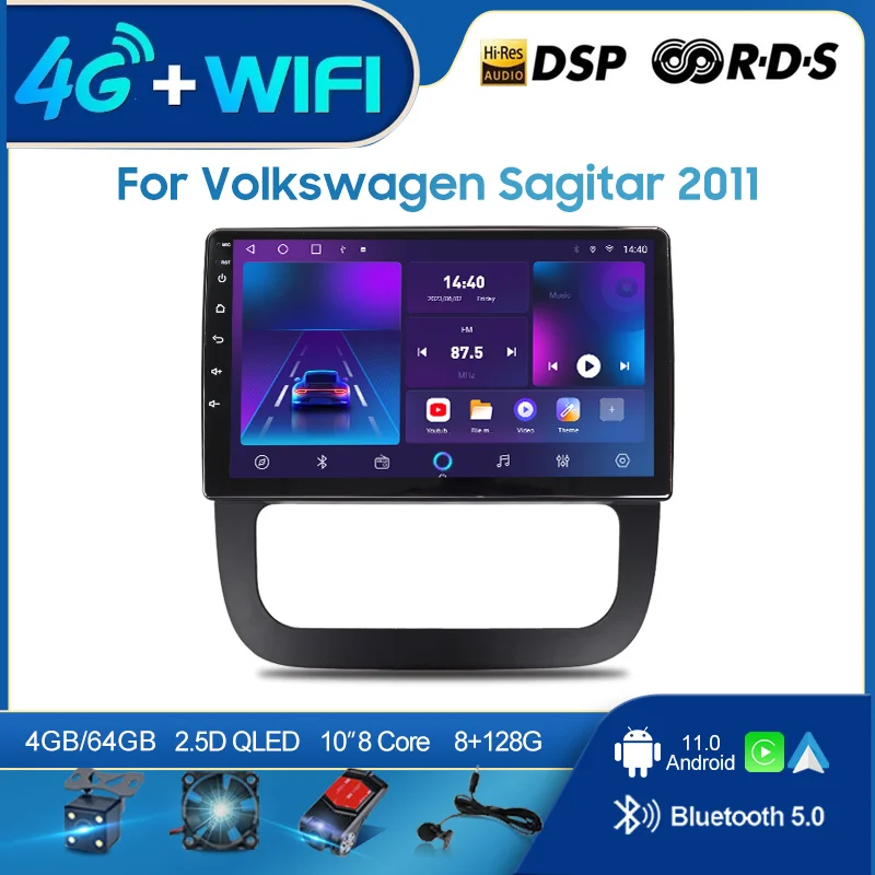 

QSZN FOR Volkswagen Sagitar 2011 LHD 2 din Android 12.0 Car Radio Multimedia Video Player GPS Navigation 4G Carplay Head unit