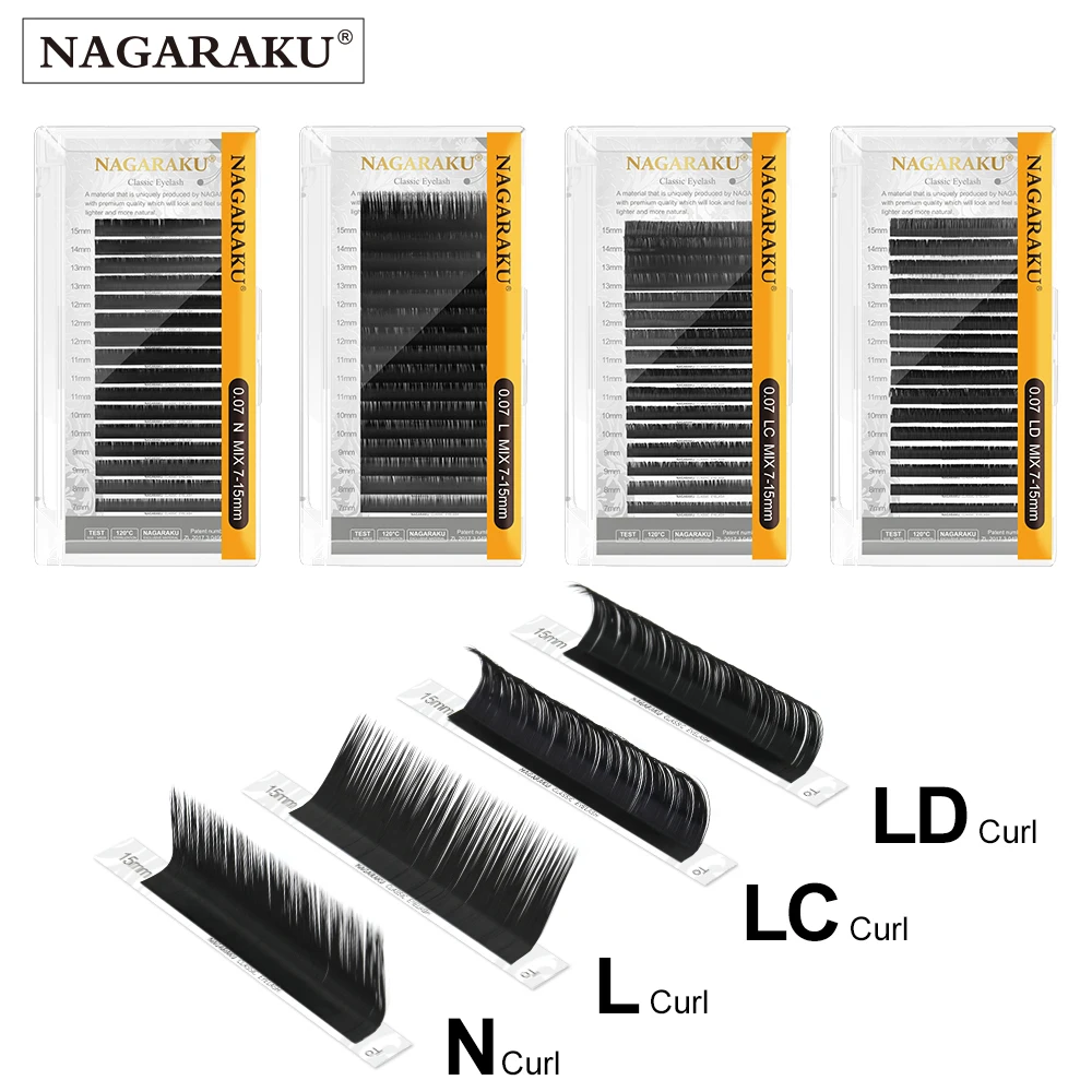 NAGARAKU Mix Eyelash Extension Makeup L LC N Curls Mix 7-15mm 16 Lines Synthetic Mink Individual Eyelashes High Quality Lashes