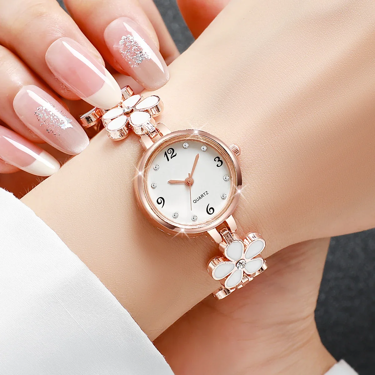 Moda árabe dial relógios femininos elegante flor pulseira senhoras relógio de pulso de quartzo reloj mujer (sem caixa)