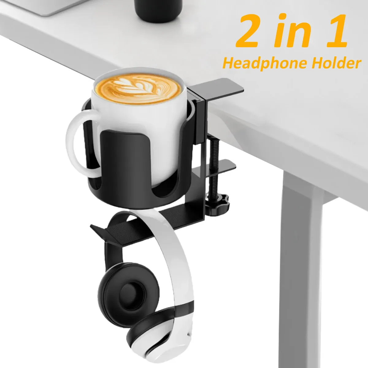 Multifunktionaler Kopfhörer- und Getränkehalter, Tischkante, verstellbarer stabiler Ständer, 1 Stück, Headset-Halterung, Getränkeaufbewahrung, Gaming-Zubehör