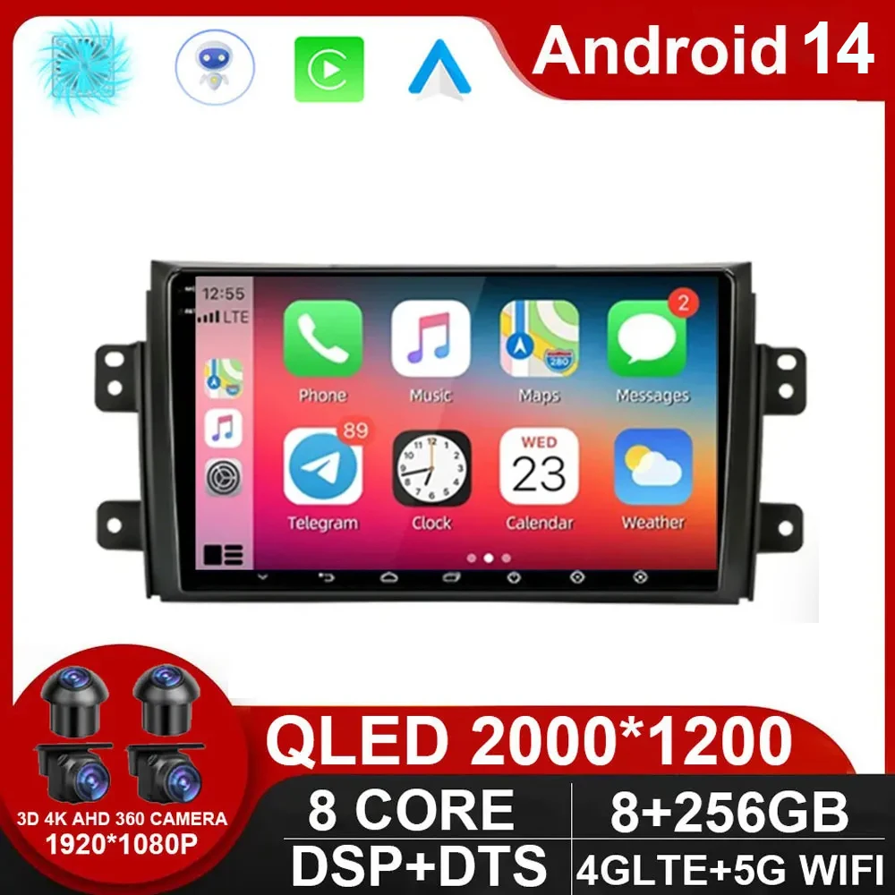 

Android 14 Car Radio for Suzuki SX4 2006-2013 Fiat Sedici 2005-2014 Multimedia Video Player Navigation 2din Carplay Stereo Audio