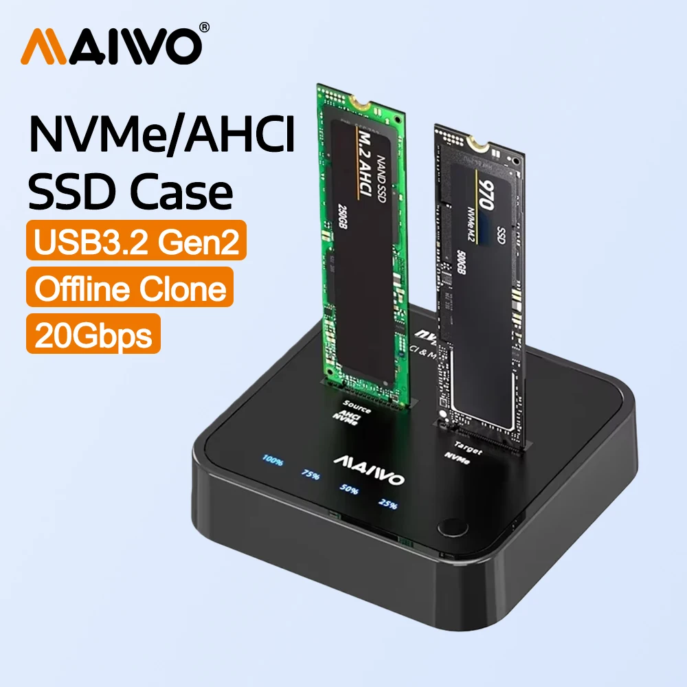 

MAIWO SSD NVMe Case Duplicator MacBook AHCI (M Key B&M Key) USB3.2 Type-C 20Gbps M.2 Clone Docking Station Support Offline Clone