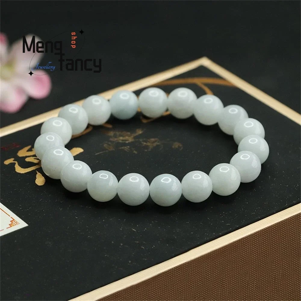 Natural A-goods Jadeite Strings White Moist Jade Round Beads Bracelet Exquisite Elegant Simple High-grade Luxury Quality Jewelry