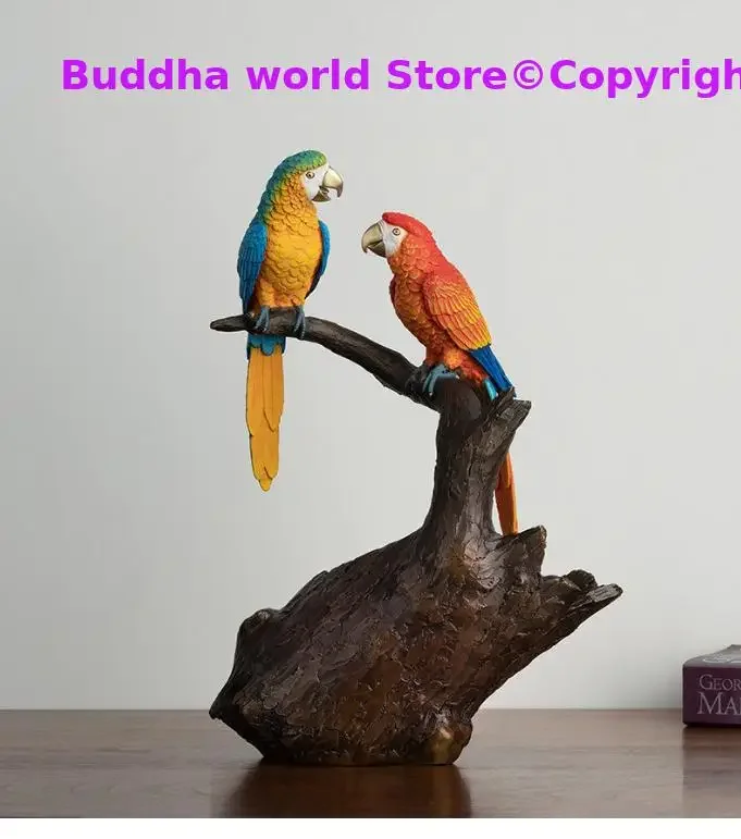 HOME Office BAR Luxury decoration TOP high grade COOL Handmade scarlet macaw GOOD LUCK birds Wine rack COPPER Christmas statue