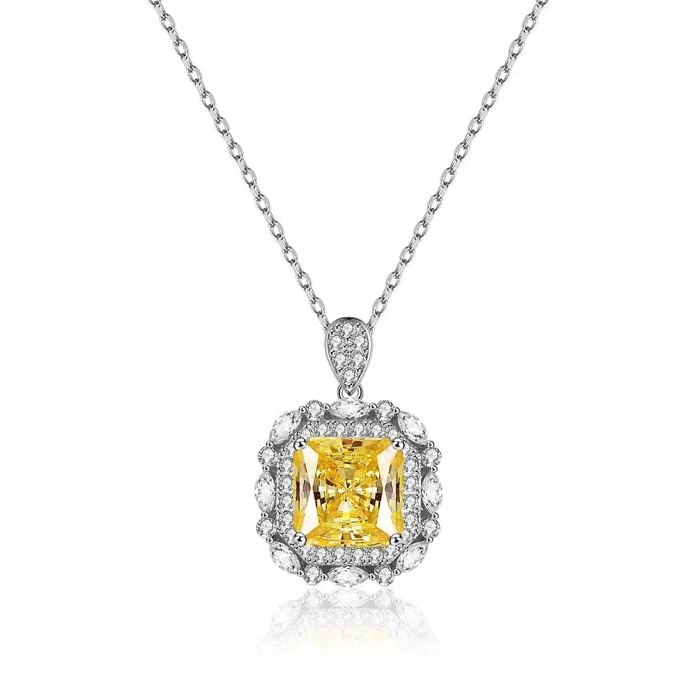 PT950 platinum necklace - red ice flower cut pendant with full diamonds and small square sugar-shaped pendant