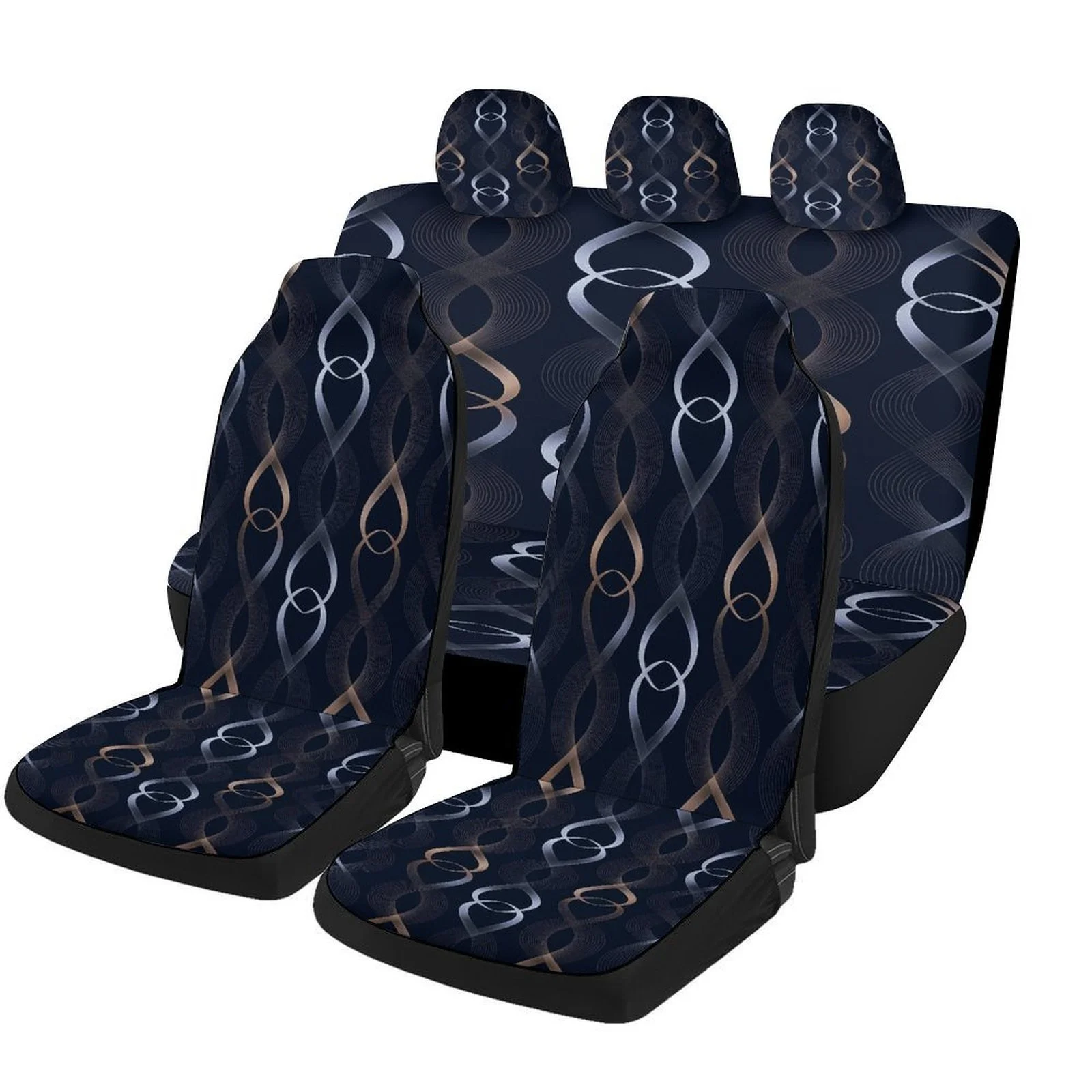 Abstract Ribbon Pattern Themed Car Seat Cover Set For Most Cars, Fashionable Novelty Car Seat Protector Covers Full Set, Car Se