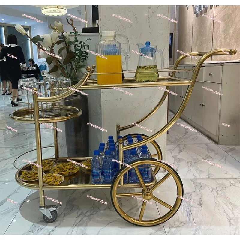 Hotel Trolley Wedding Dim Sum Birthday Trolley Drinks Cake Wine Cart Gold Stainless Steel Food Delivery Serving