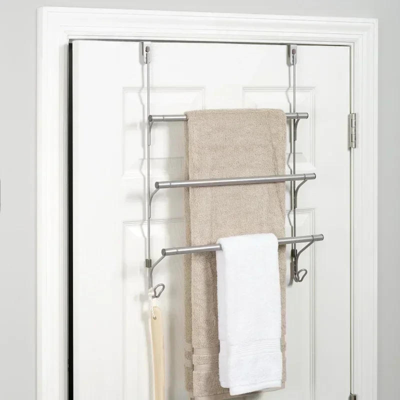  Over-the-Door 3-Tier Towel Bar with 2 Hooks, Satin Nickel