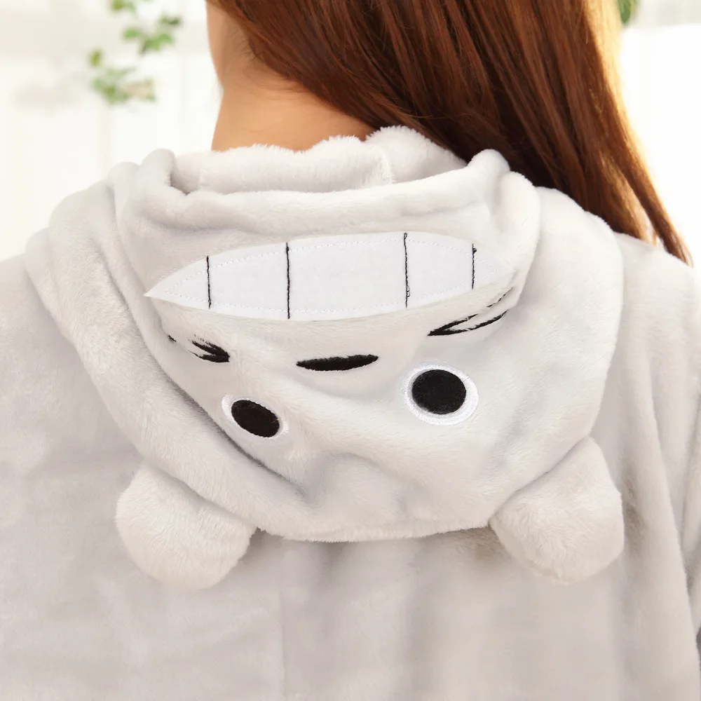 Winter Flannel Cartoon Cat Button Onesie Sleepwear For Young Couples Hooded Halloween Christmas Cosplay Pajamas Length To  Ankle