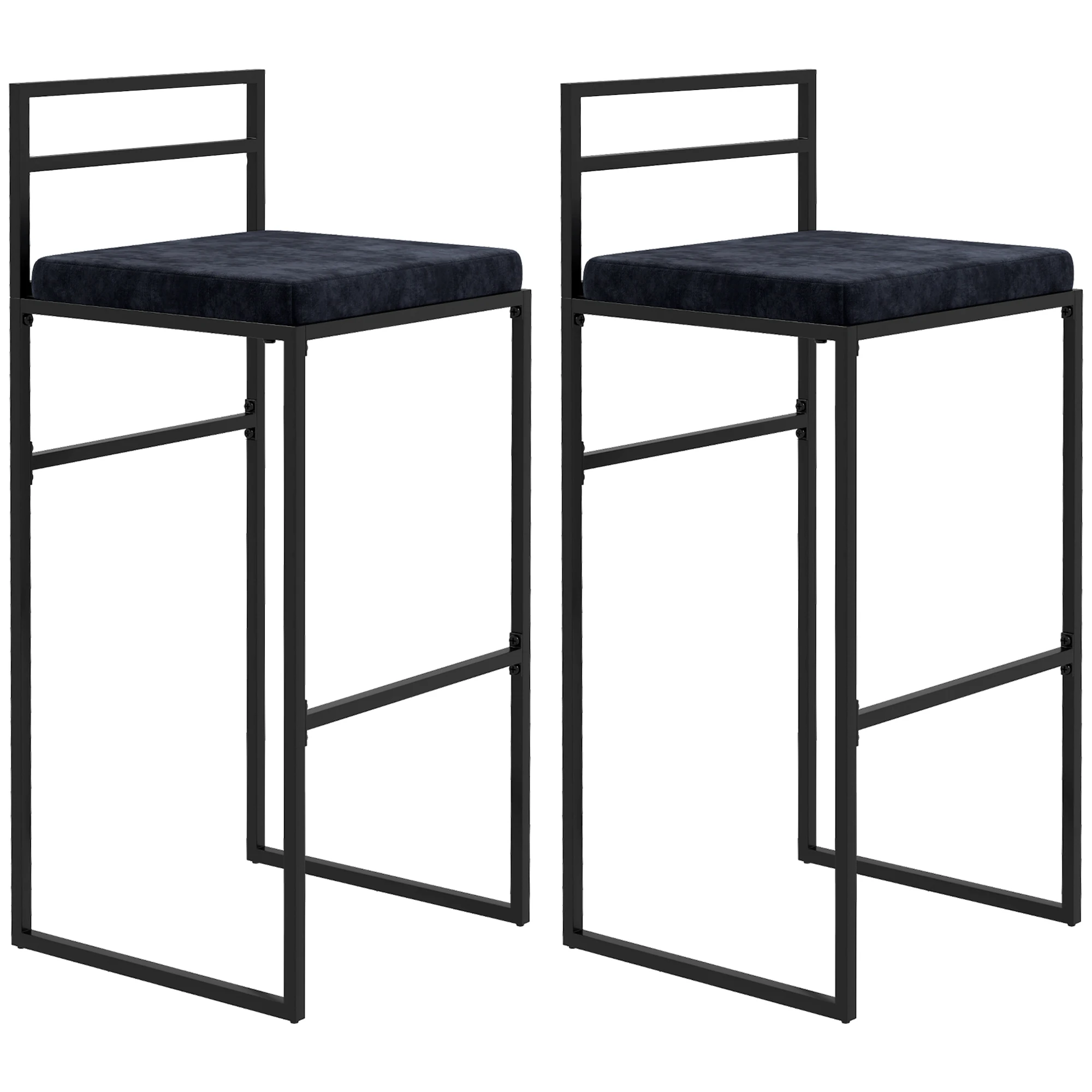 HOMCOM set di 2 sedie Cafè con cuscino alto, poggiapiedi in velluto, altezza 74 cm, colore nero
