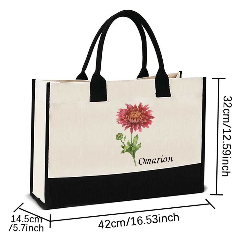 Personalized Customized Name Women Shopping Bags Portable Eco Organizer Pouch Large Summer Beach Handbags Linen Shopper Tote