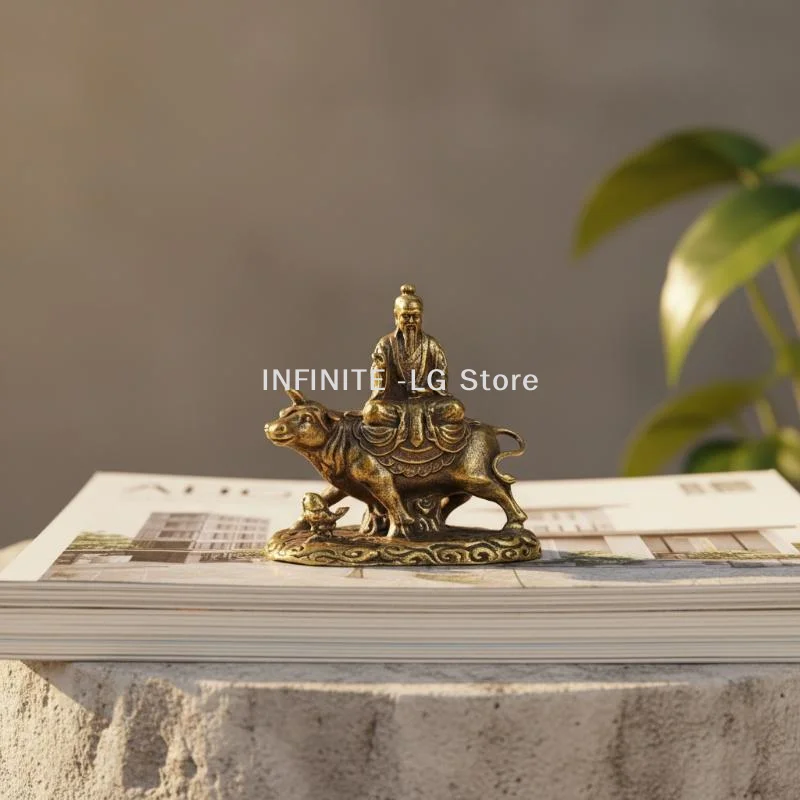 Brass Statue Of Laozi Riding An Ox Copper Statue Of Laozi Leaving The Pass Sacrificial Fish Tank, A Car Ornament