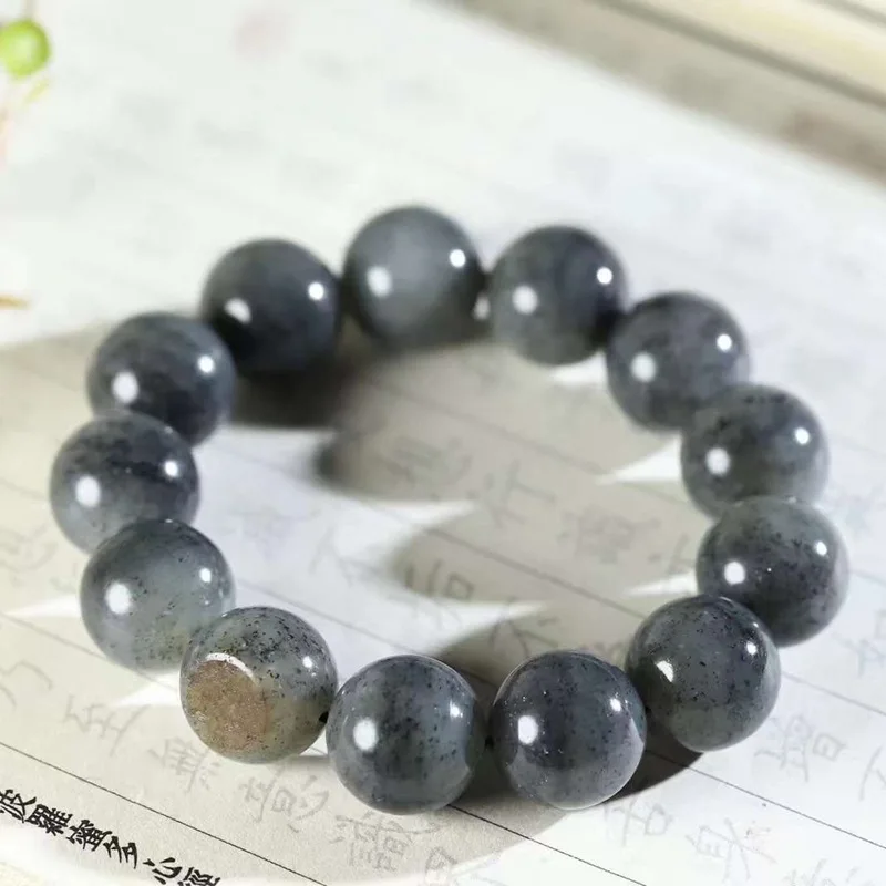 

Натуральная цепочка Hetian, синий и белый семян, старый материал, бусина, круглый гладкий браслет из нефрита