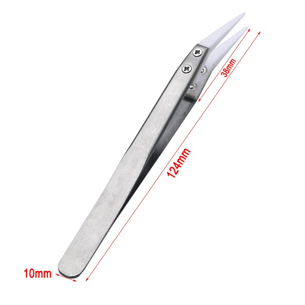 1pc Stainless Steel Ceramic Tweezer Heat Resistant Antimagnetic Tweezers Little Curved Big Curved Straight Tweezer Hand Tool