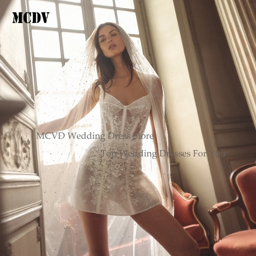 

Lace Wedding Dresses Bride Floral Spaghetti Straps Sweetheart Mini Engagement Dress Luxury 2026 vestido novias Customized