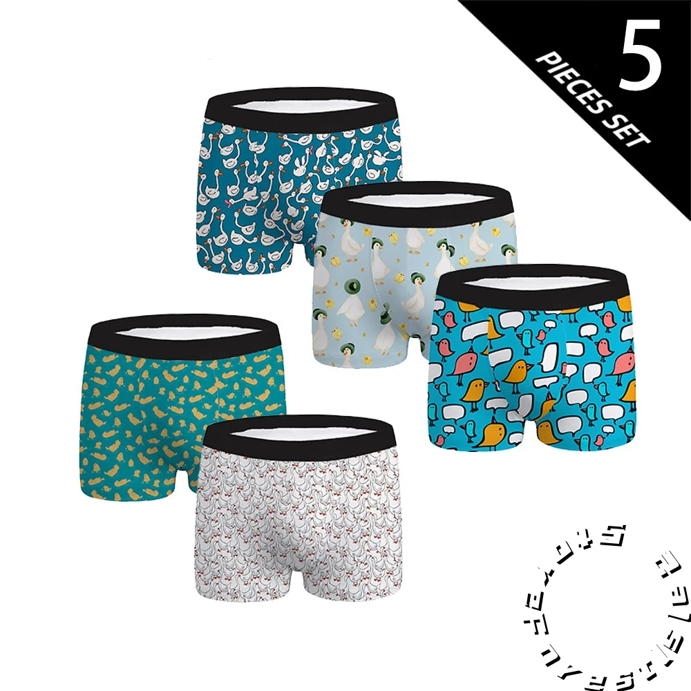 5-Piece Fashion Full Duck Print Men's Underwear Boxers Comfortable Breathable Soft Casual Men's Underwear