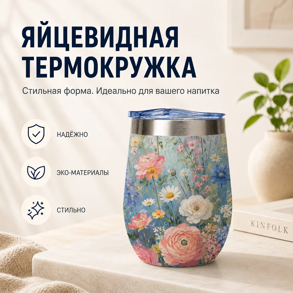 Wildflowers Floral Vacuum Flasks 12oz Thermal Wine Tumbler W/ Lid Double Wall Steel Insulated Cup For Sport Drinking Mug