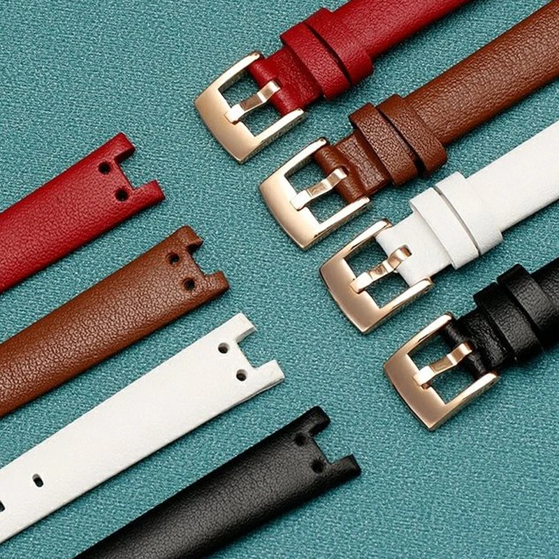 12mm Genuine Leather Strap For Anne Klein Notch AK Girl Small Shield Retro Soft Comfortable Watch Band Accessories Red I Brown