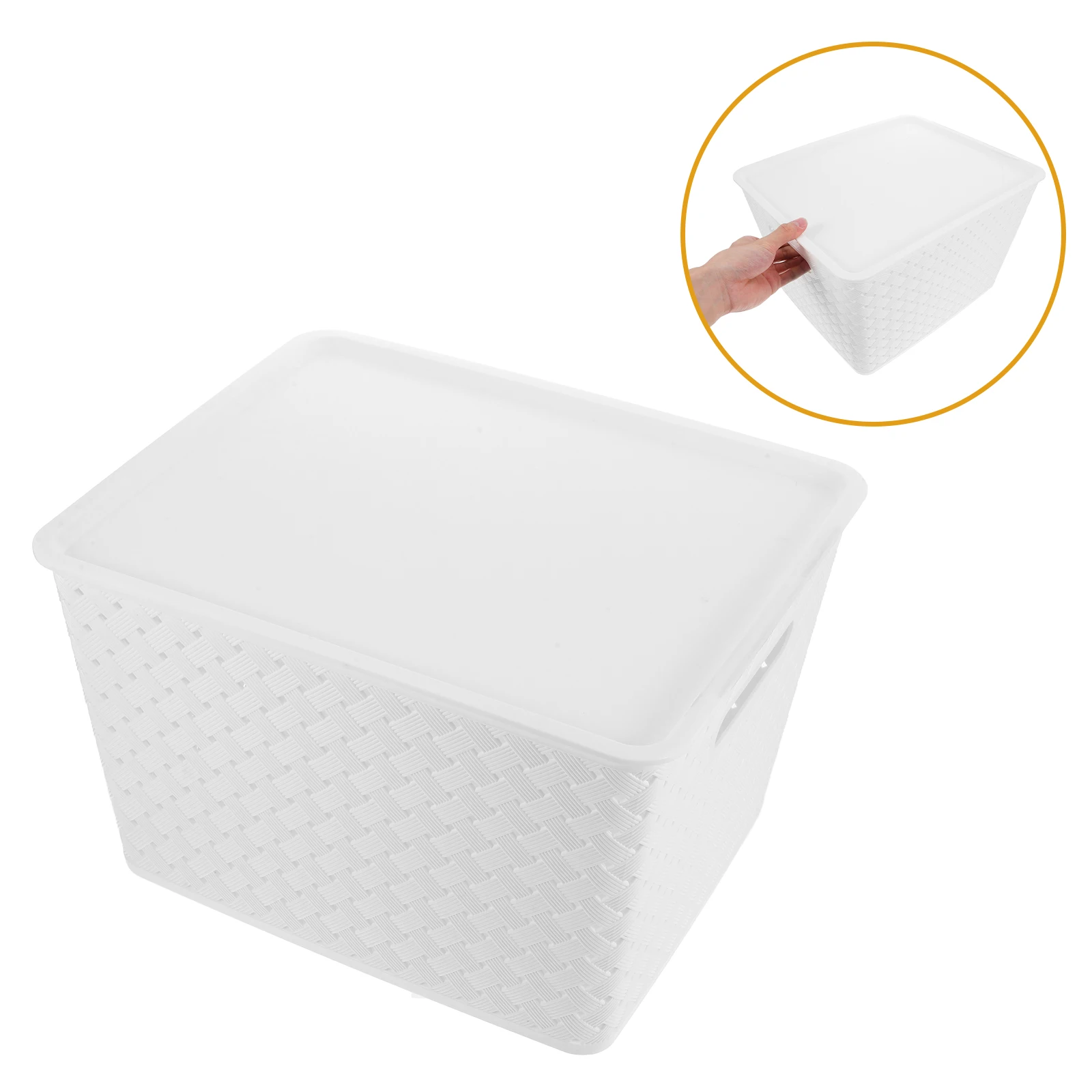 

Plastic Baskets Small 14X11Inch White With Handle Lid Clothes Household Organizers Kitchen Countertop Cabinet Bedroom Bathroom