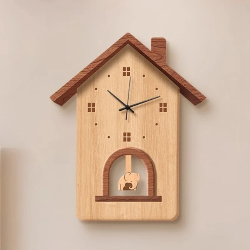 

Wood Swinging Decoration Wall Clock Living Room Creativity Cottage Clock Mural Watch Restaurant LED Number Mute Quartz Clock