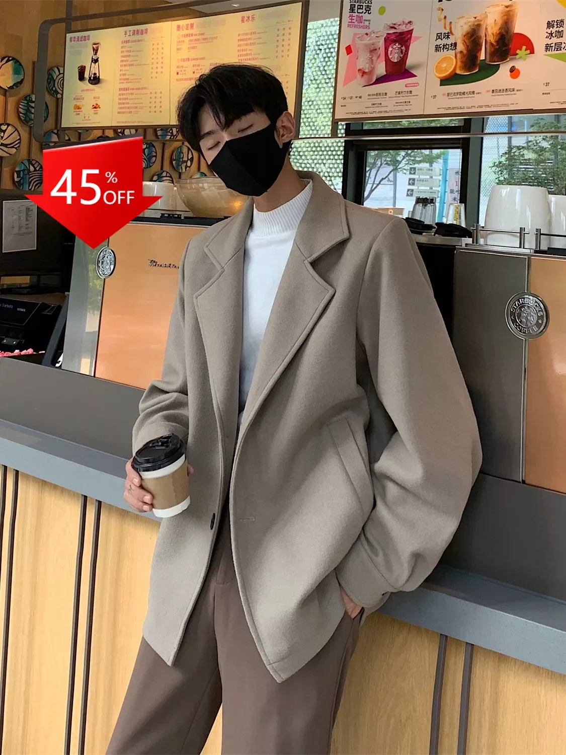 Y2K Brown Woolen Coat American Shoulder Pad Suit blazer masculino men clothing мужские пиджаки mens blazer jacket men