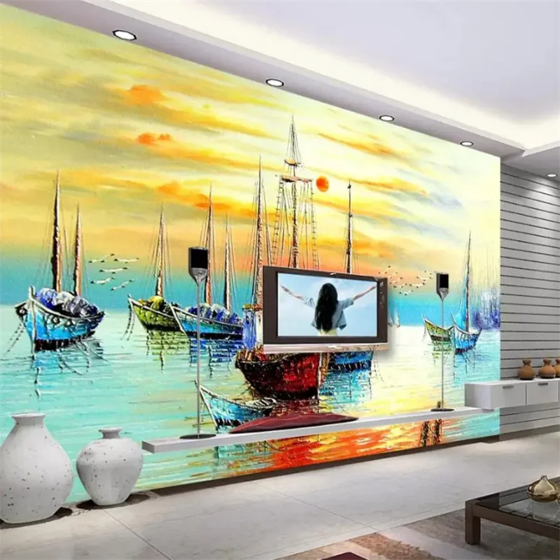 papel de parede Customized wallpaper beautiful oil painting  sea view TV background wall paper home decor mural  papier peint