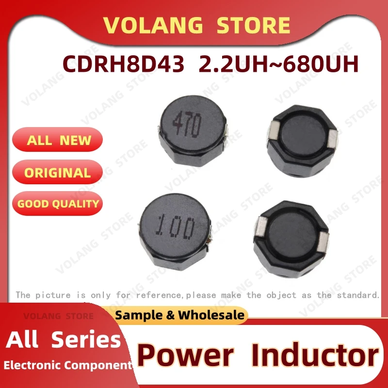 100PCS Power Inductor 8D43 2.2UH 3R3 4.7UH 6.8UH 10 15UH 150 22UH 68U 100UH 220UH 330 470UH 680UH 681 8*8*4 Patch Shield Winding
