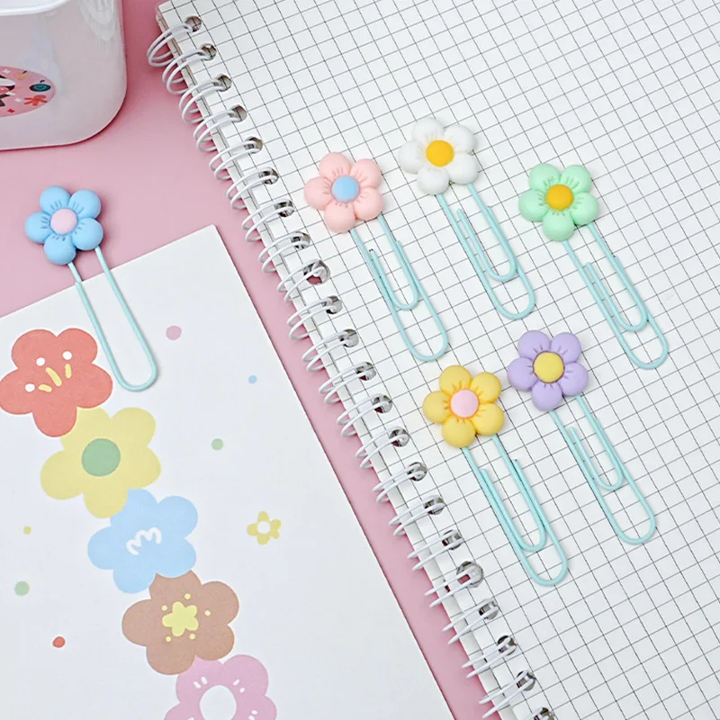 10PCS Flower Paper Clips Cute Office Stationery For Document Marking Bookmark Holders Desk Organization Office School Supplies - view 2