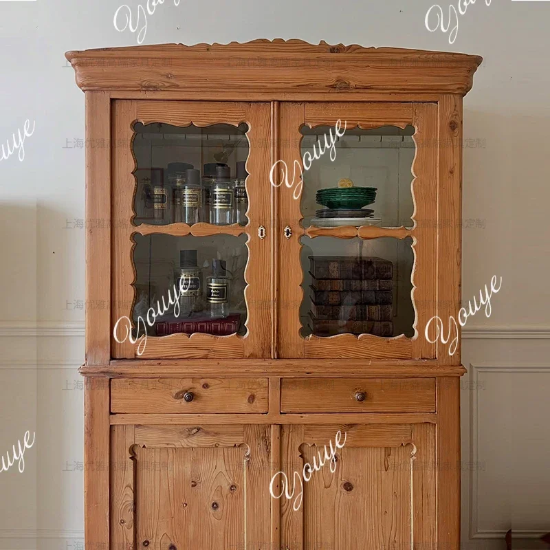 

Q Light French American medium solid wood storage wine cabinet display bookcase against the wall, dining side storage tea cabine