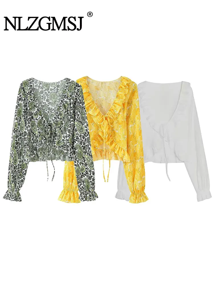 

2025 рубашка с оборками, женские элегантные рубашки со рюшами для женщин, рубашки и блузки с длинными рукавами, женские короткие повседневные топы