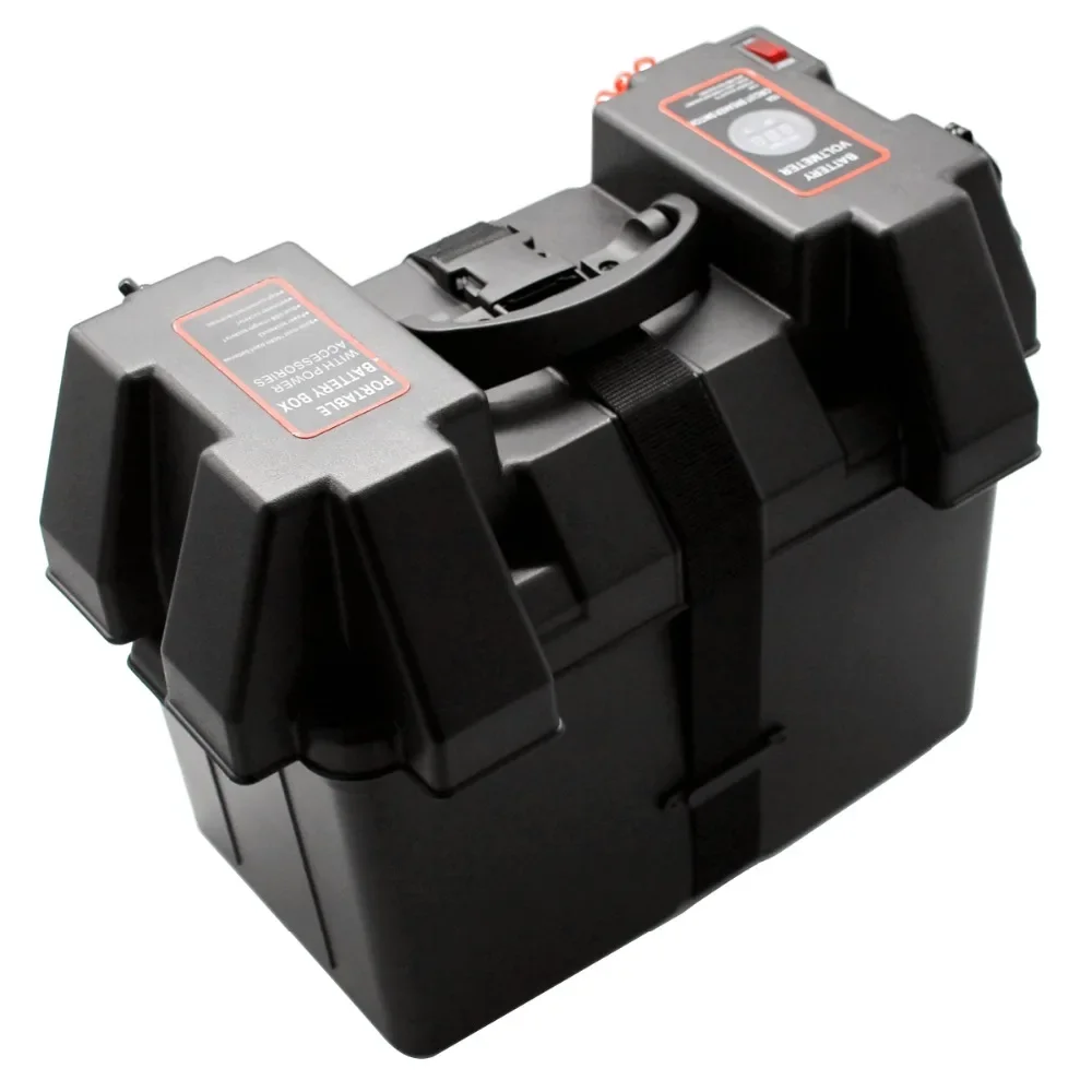 Trolling Motor Smart Battery Box Power Center Black Car Multi-Function Battery Box (With Voltage + USB + Cigarette Lighter)