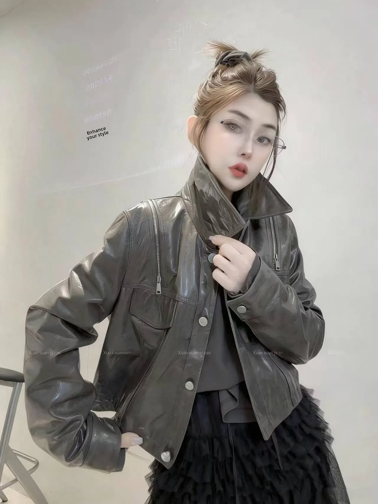 

Ning 2026 New Style Women's Leather Jacket Genuine Sheepskin Long Sleeve Zipper Closure Commute Style Regular Fit
