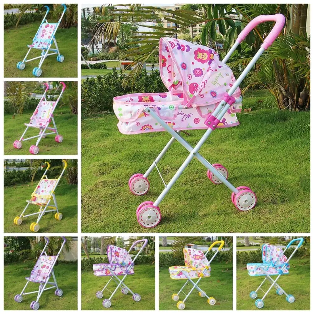 Dolls Pram Iron Foldable Baby Stroller Colorful Large Capacity Stable Lightweight Doll Handcart for Boys Girls
