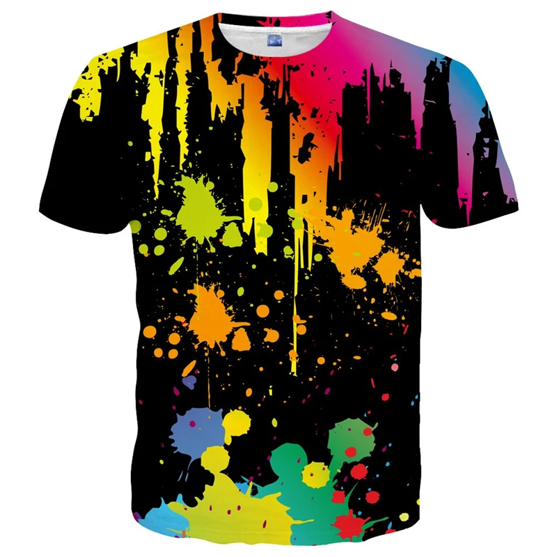 Summer Short Sleeve Man T-shirt Men Fashion Casual Breathable Tee Top 3d Printed Color Graffiti Graphic T Shirts Streetwear Top