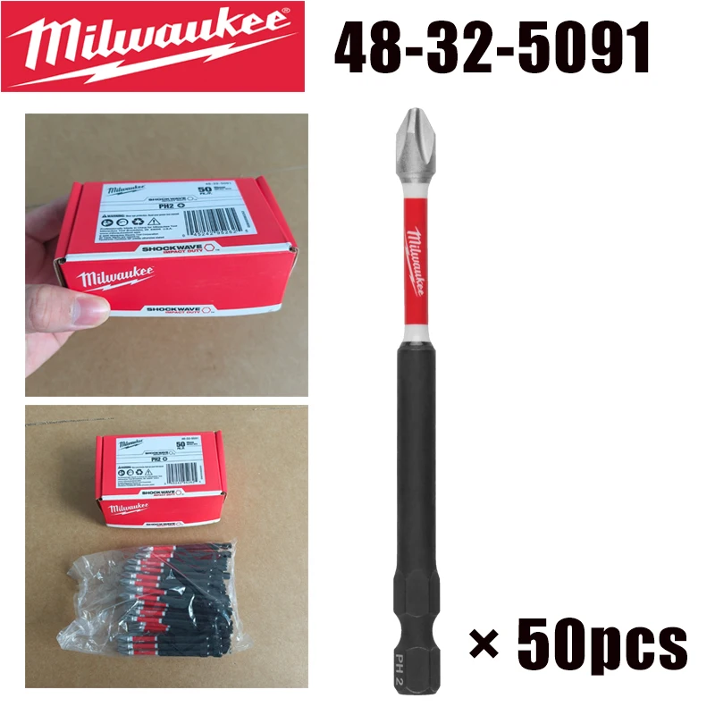 milwaukee-48-32-5091-set-da-50-punte-per-cacciavite-ph2-shockwave-impact-duty-90mm-magnetiche-ad-alta-coppia-per-utensili-elettrici