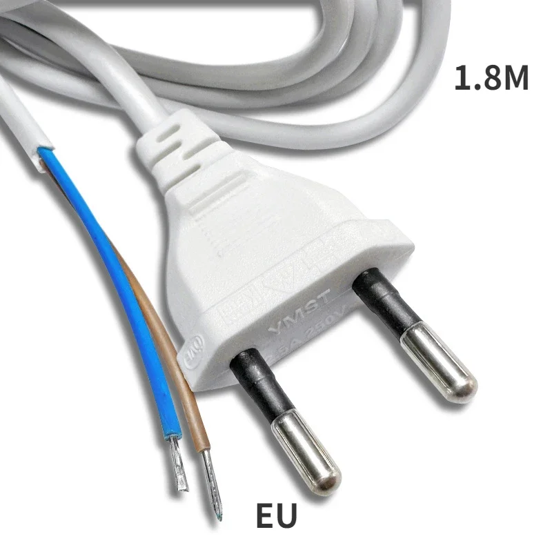 10PCS 1.8M 220V White 2 Pin Prong EU Stripped Extension Cable SR Power Supply Cord European America AC Power Cable